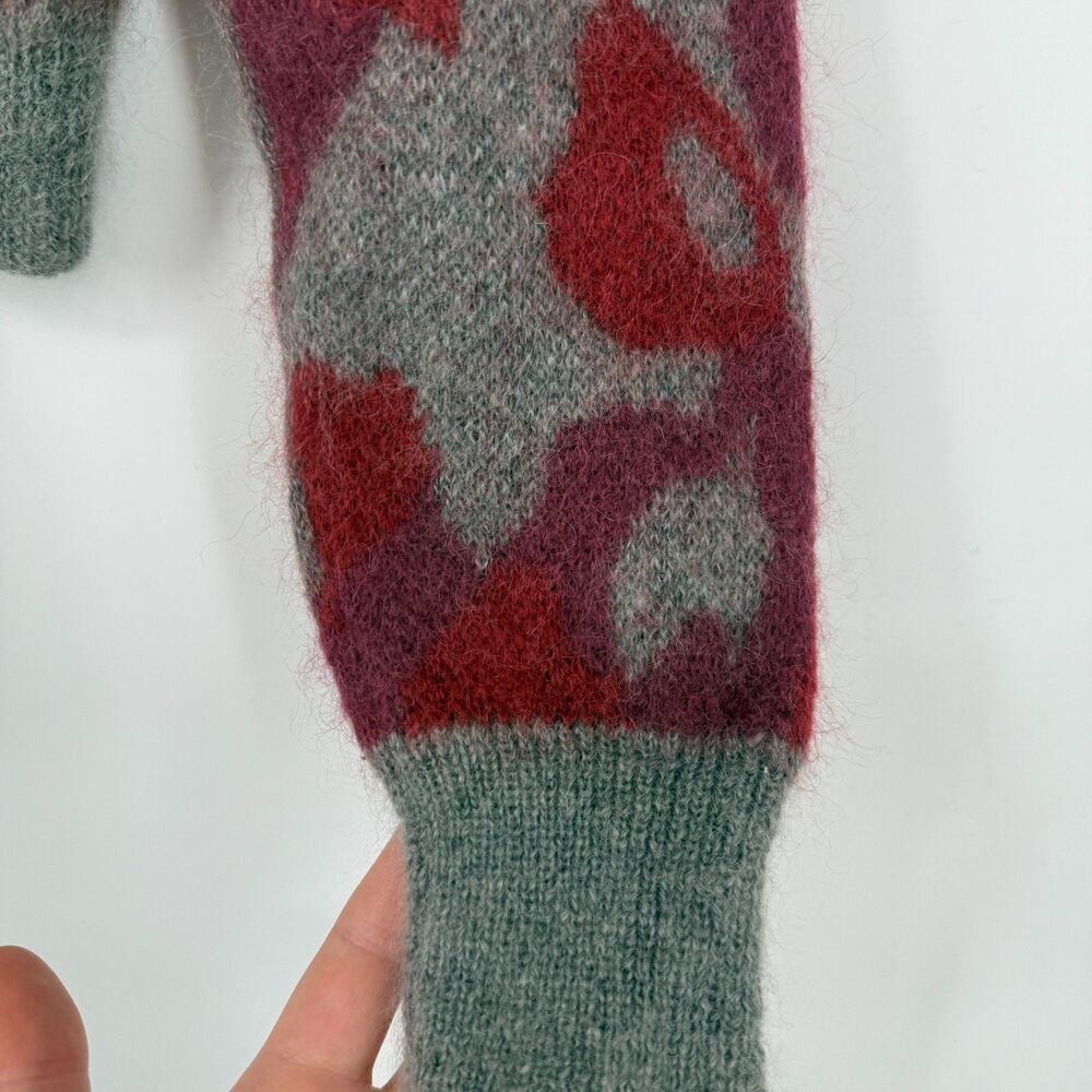 Rag & Bone Leopard Print Red Grey Crewneck Mohair Angora Silk Sweater Cozy XS - Picture 3 of 12